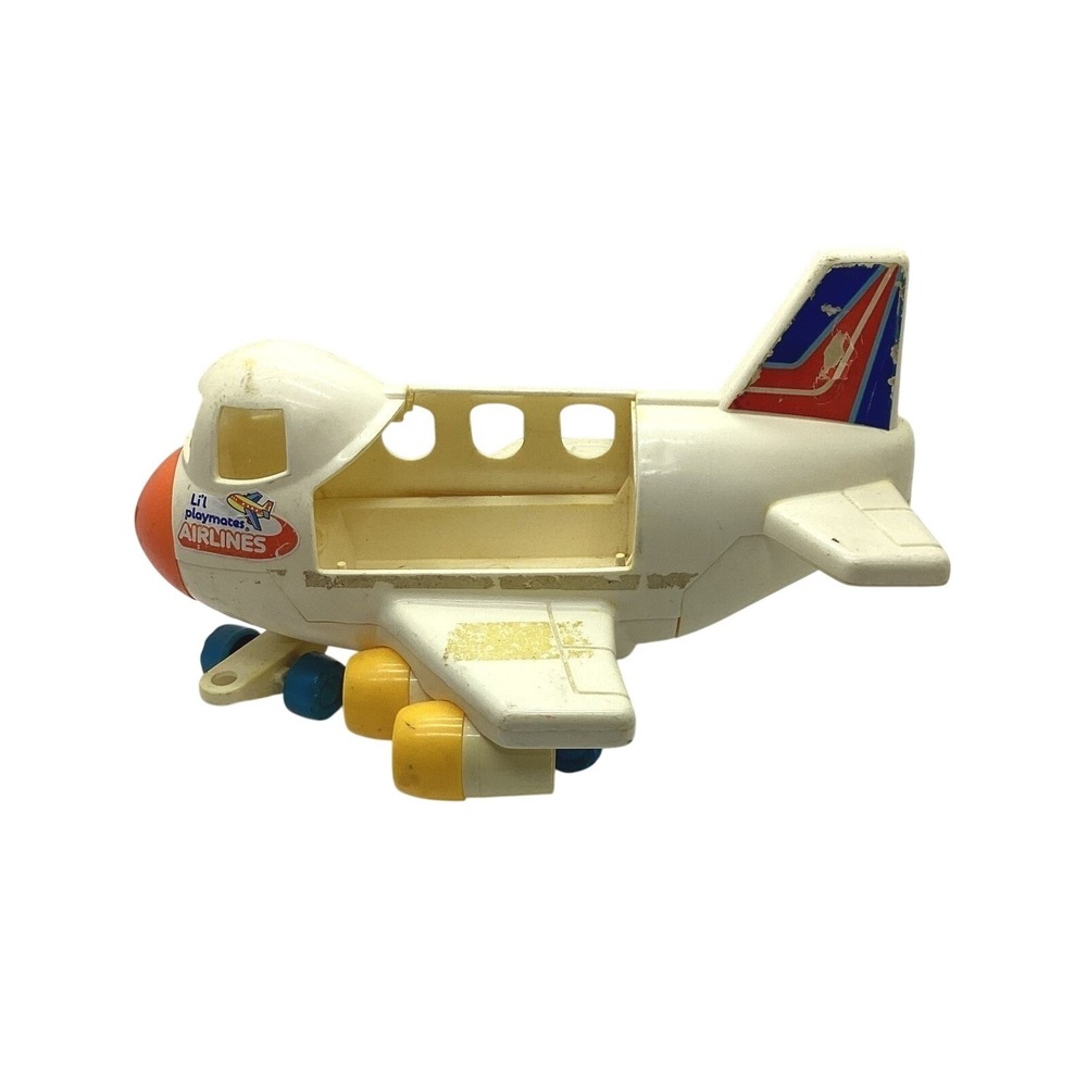 Vintage Playmates Lil Playmates Airlines Airplane White Plastic Toy 1980s